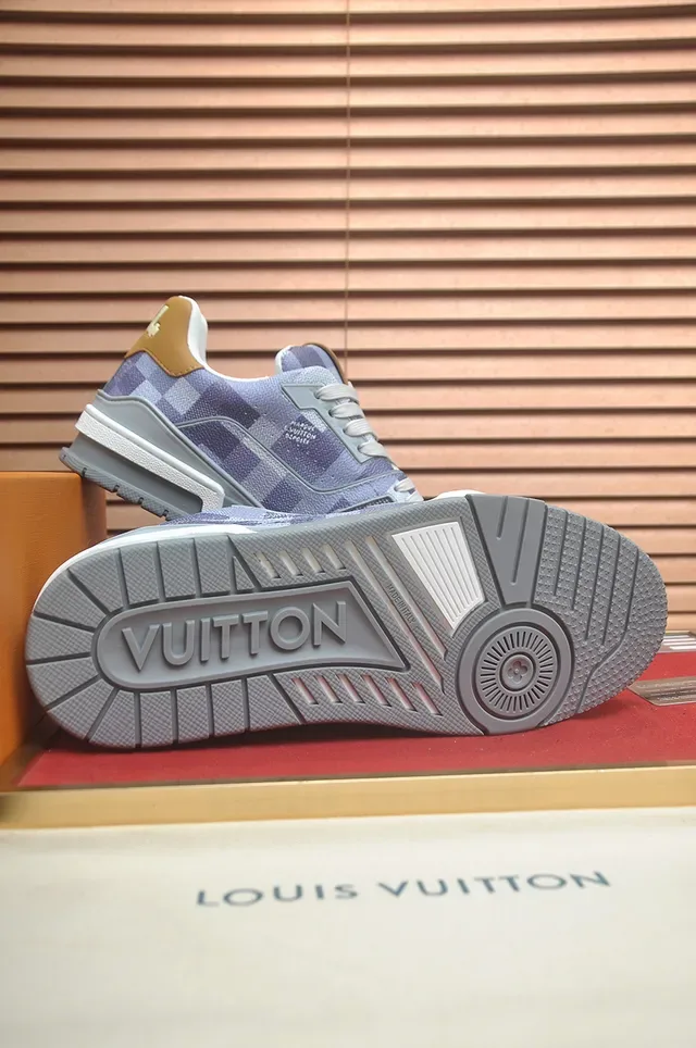 Louis Vuitton LV Trainer Purple Gray Monogrammed Canvas Upper Layered Geometric Midsole Lifestyle Sneakers 3