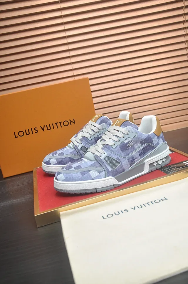 Louis Vuitton LV Trainer Purple Gray Monogrammed Canvas Upper Layered Geometric Midsole Lifestyle Sneakers 4