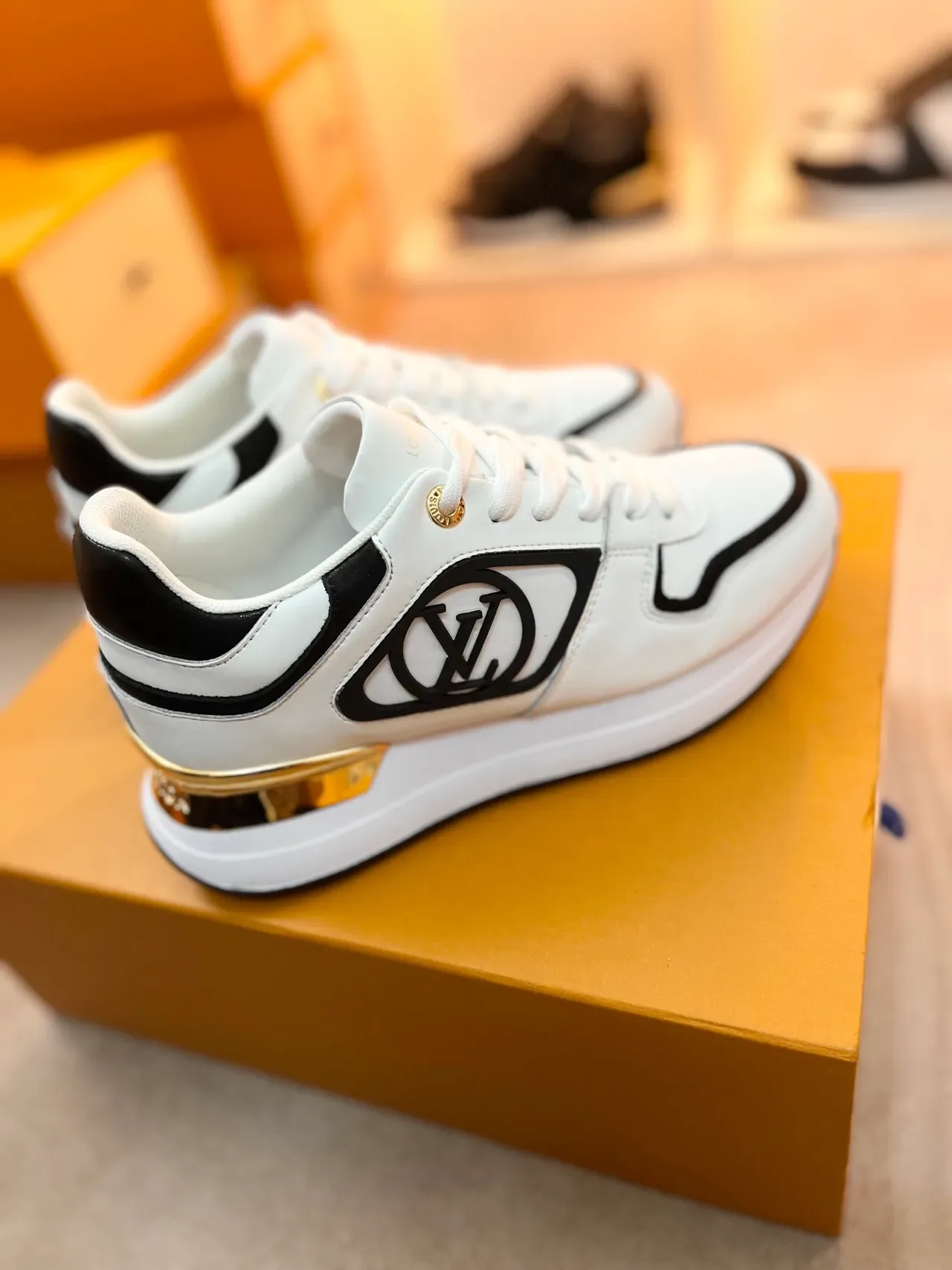 Louis Vuitton LV Trainer Tênis Lifestyle Branco e Preto Couro Superior com Tubo Contraste 4