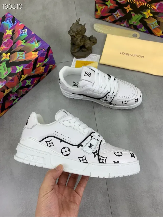Louis Vuitton LV Trainer Blanc Noir Monogram-Print Cuir Basse à lacets Lifestyle Sneakers 7