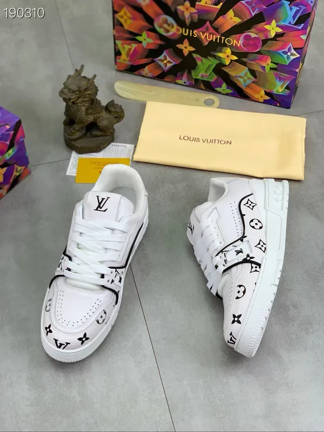 Louis Vuitton LV Trainer Blanc Noir Monogram-Print Cuir Basse à lacets Lifestyle Sneakers 8