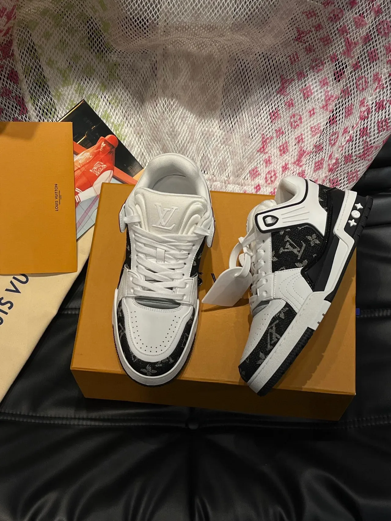 Louis Vuitton LV Trainer White Black Monogrammed Side Panels Perforated Toe Cap Lifestyle Sneakers 2