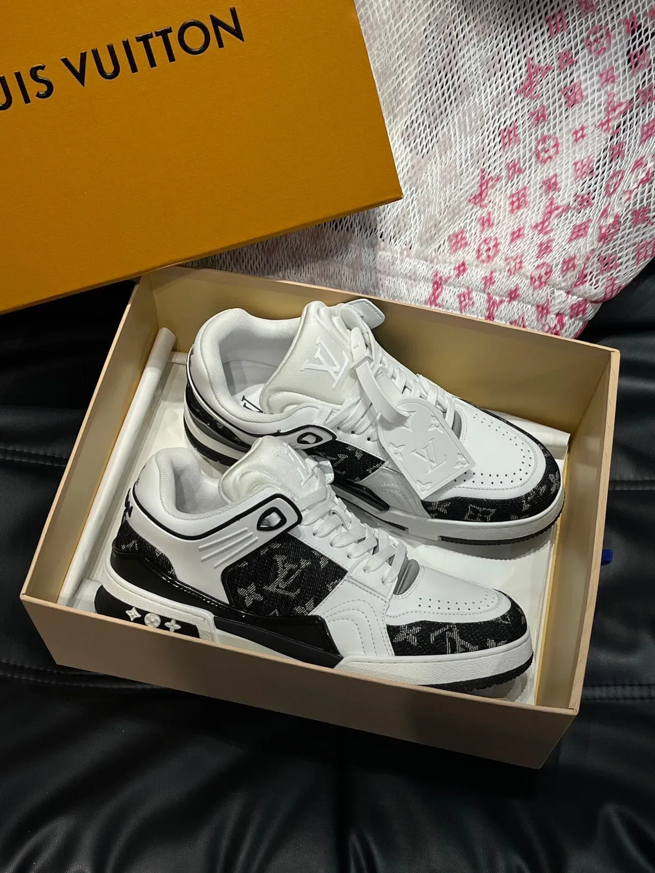 Louis Vuitton LV Trainer White Black Monogrammed Side Panels Perforated Toe Cap Lifestyle Sneakers 4