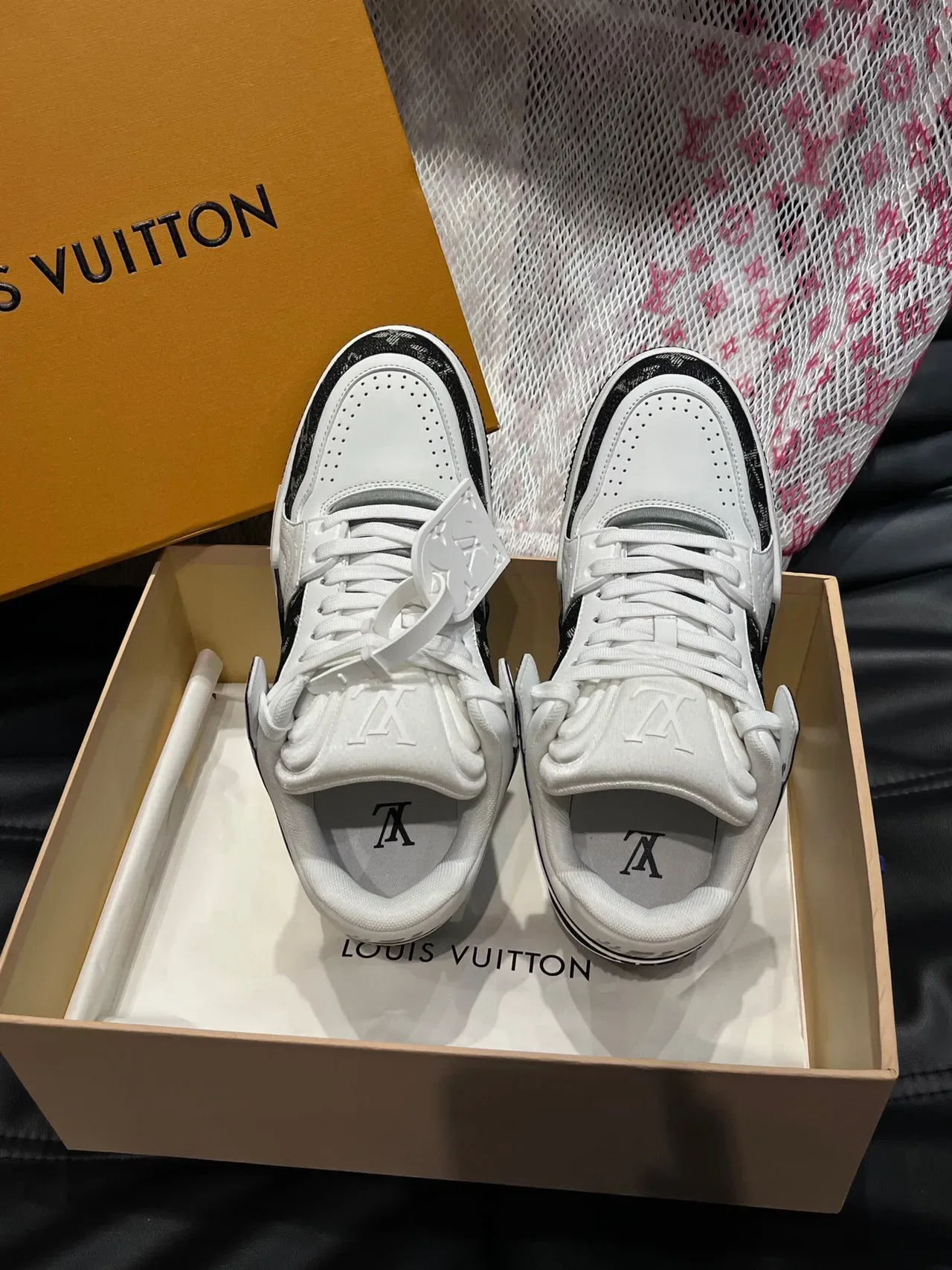 Louis Vuitton LV Trainer White Black Monogrammed Side Panels Perforated Toe Cap Lifestyle Sneakers 5