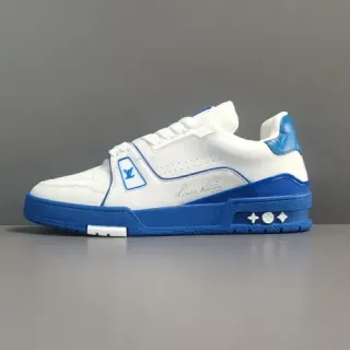 Louis Vuitton LV Trainer Blancos Azules Low-Top Cuero Superior Lifestyle Sneakers