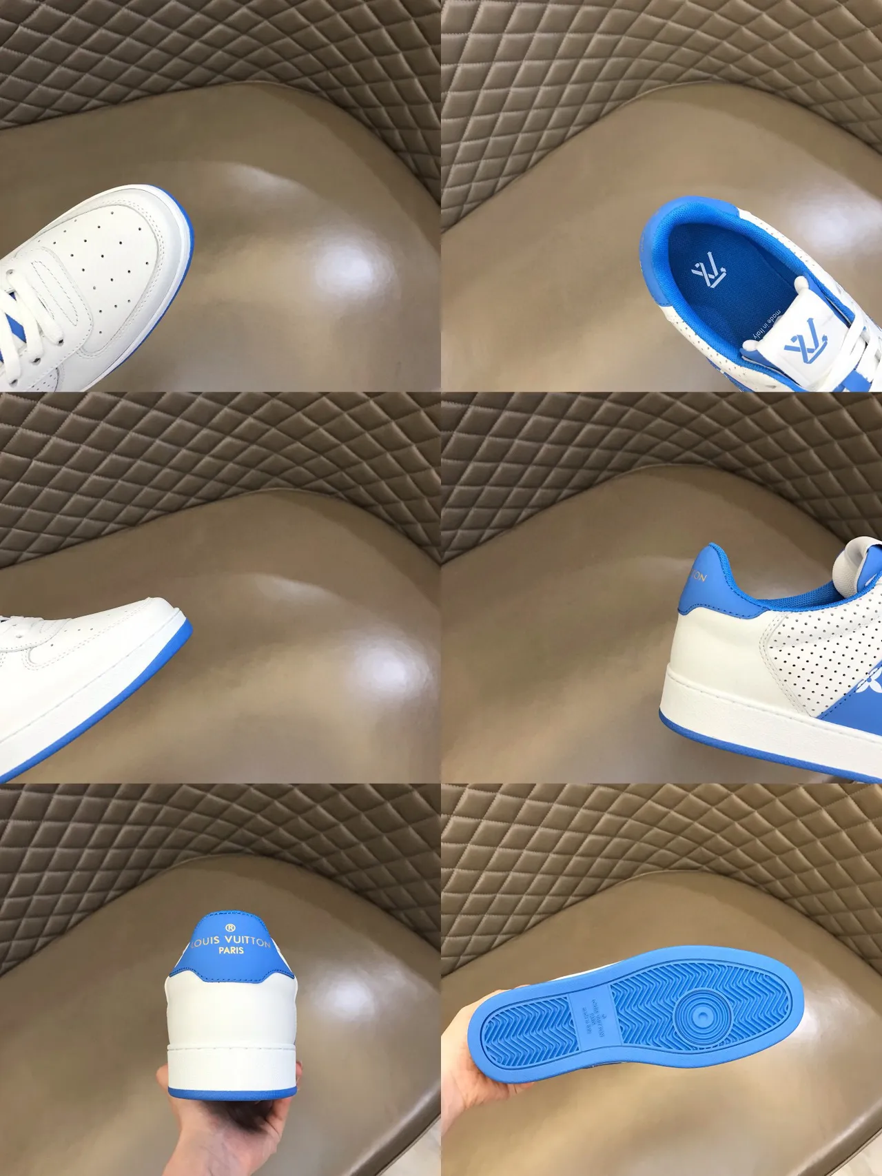 Louis Vuitton LV Trainer White Blue Perforated Leather Monogrammed Side Panel Lifestyle Sneakers 2