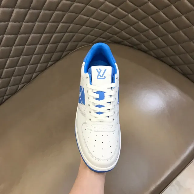 Louis Vuitton LV Trainer White Blue Perforated Leather Monogrammed Side Panel Lifestyle Sneakers 5