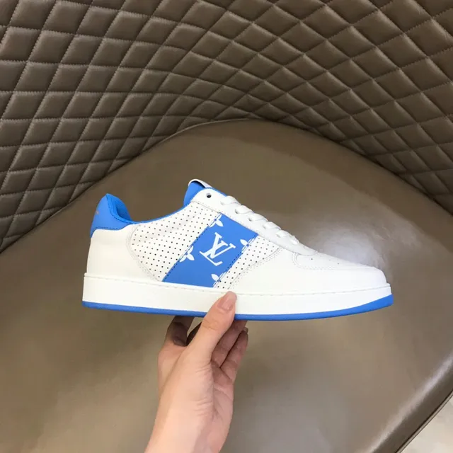 Louis Vuitton LV Trainer White Blue Perforated Leather Monogrammed Side Panel Lifestyle Sneakers 6