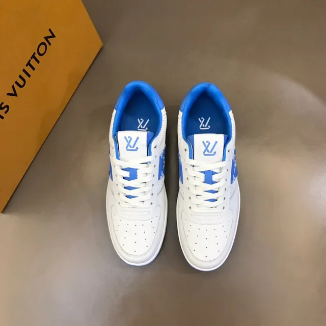 Louis Vuitton LV Trainer White Blue Perforated Leather Monogrammed Side Panel Lifestyle Sneakers 8
