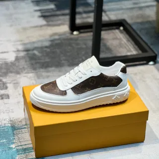 Louis Vuitton LV Trainer blanco marrón Monogram Canvas Leather Overlay Lifestyle Sneakers
