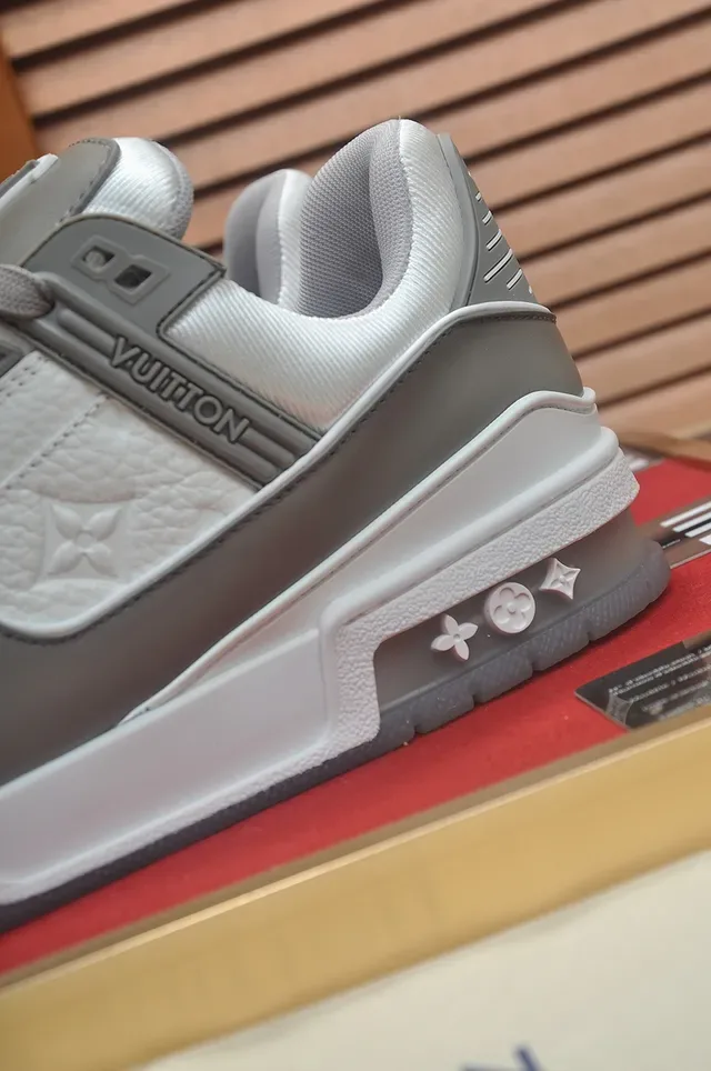 Louis Vuitton LV Trainer White Gray Chunky Layered Midsole Dual-Strap Closure Lifestyle Sneakers 2