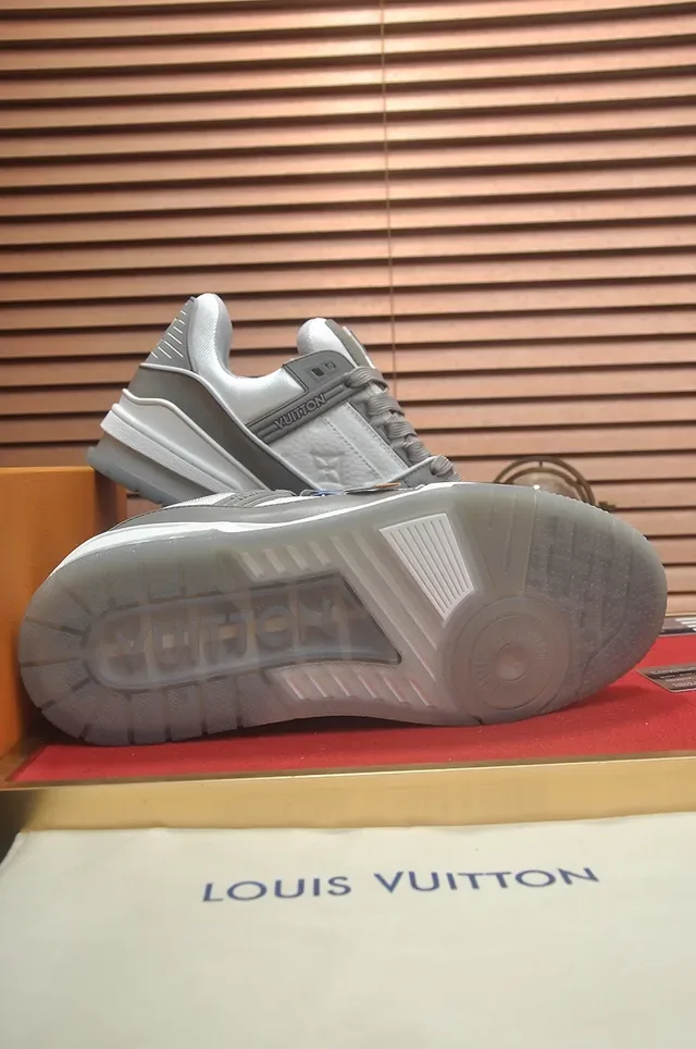 Louis Vuitton LV Trainer White Gray Chunky Layered Midsole Dual-Strap Closure Lifestyle Sneakers 3