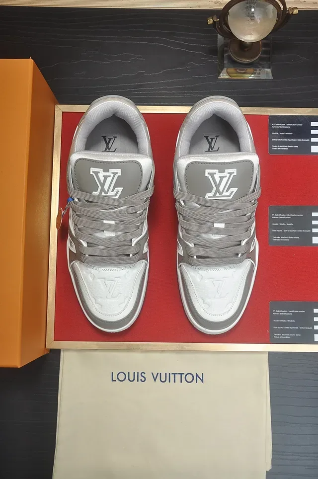 Louis Vuitton LV Trainer White Gray Chunky Layered Midsole Dual-Strap Closure Lifestyle Sneakers 5