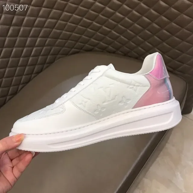 Louis Vuitton LV Trainer White Pink Monogram-Embossed Leather Iridescent Heel Panel Lifestyle Sneakers 4
