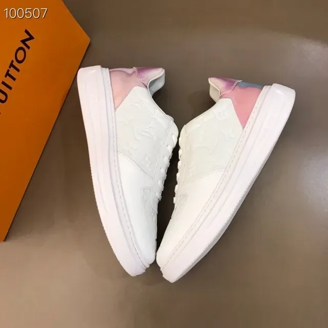Louis Vuitton LV Trainer White Pink Monogram-Embossed Leather Iridescent Heel Panel Lifestyle Sneakers 6