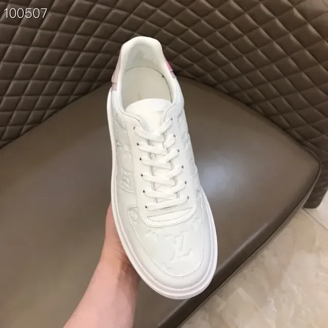 Louis Vuitton LV Trainer White Pink Monogram-Embossed Leather Iridescent Heel Panel Lifestyle Sneakers 7