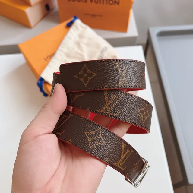 Louis Vuitton LV Twist Reversible Red and Monogram Eclipse Leather Belt 5