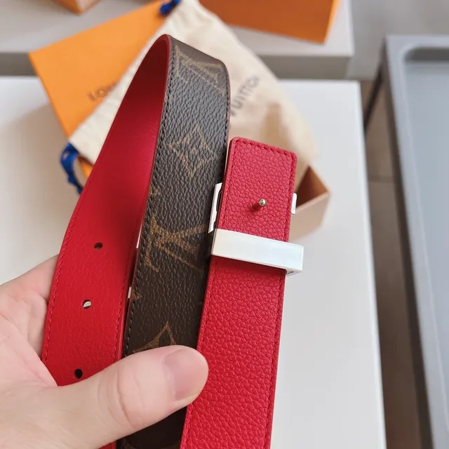 Louis Vuitton LV Twist Reversible Red and Monogram Eclipse Leather Belt 6