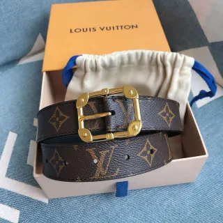 Louis Vuitton Monogram बेल्ट भूरा सोने का कैनवास हार्डवेयर चमड़े की बेल्ट