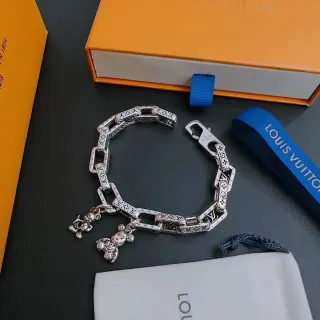 سوارة لويس فيتون Monogram سلسلة فضية زرقاء رابط سميك منحوت