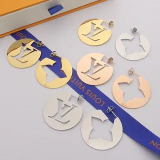 Louis Vuitton Monogram Cut-Out Gold Silver Circular Cutout أقراط