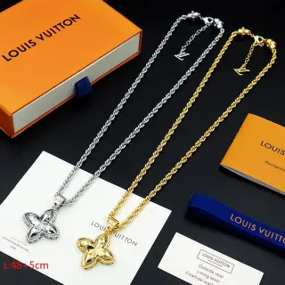 Colar de corrente de corda com pingente floral de quatro pétalas Louis Vuitton Monogram em prata e ouro