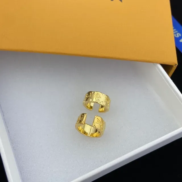 Louis Vuitton Monogram Gold Silver Wide Band Embossed Ring 3