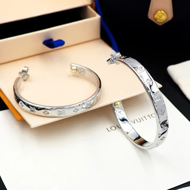 Louis Vuitton Monogram Hoop Silver Gold Earrings 4