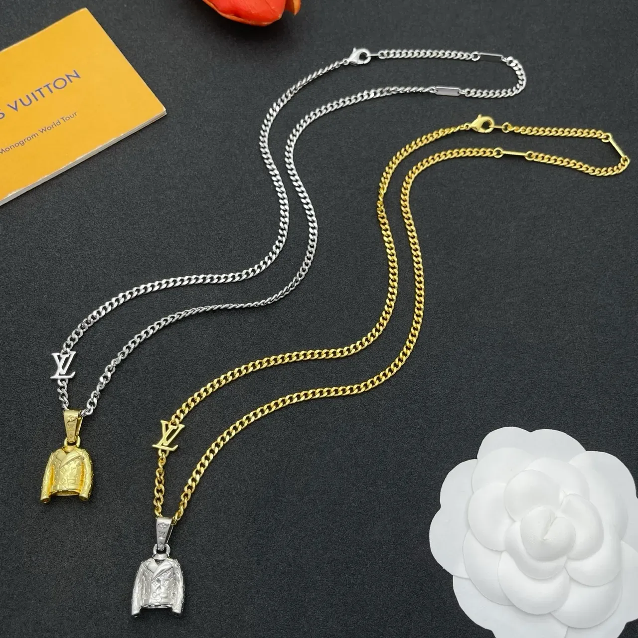 Louis Vuitton Monogram Jacket Pendant Gold Chain Necklace 2