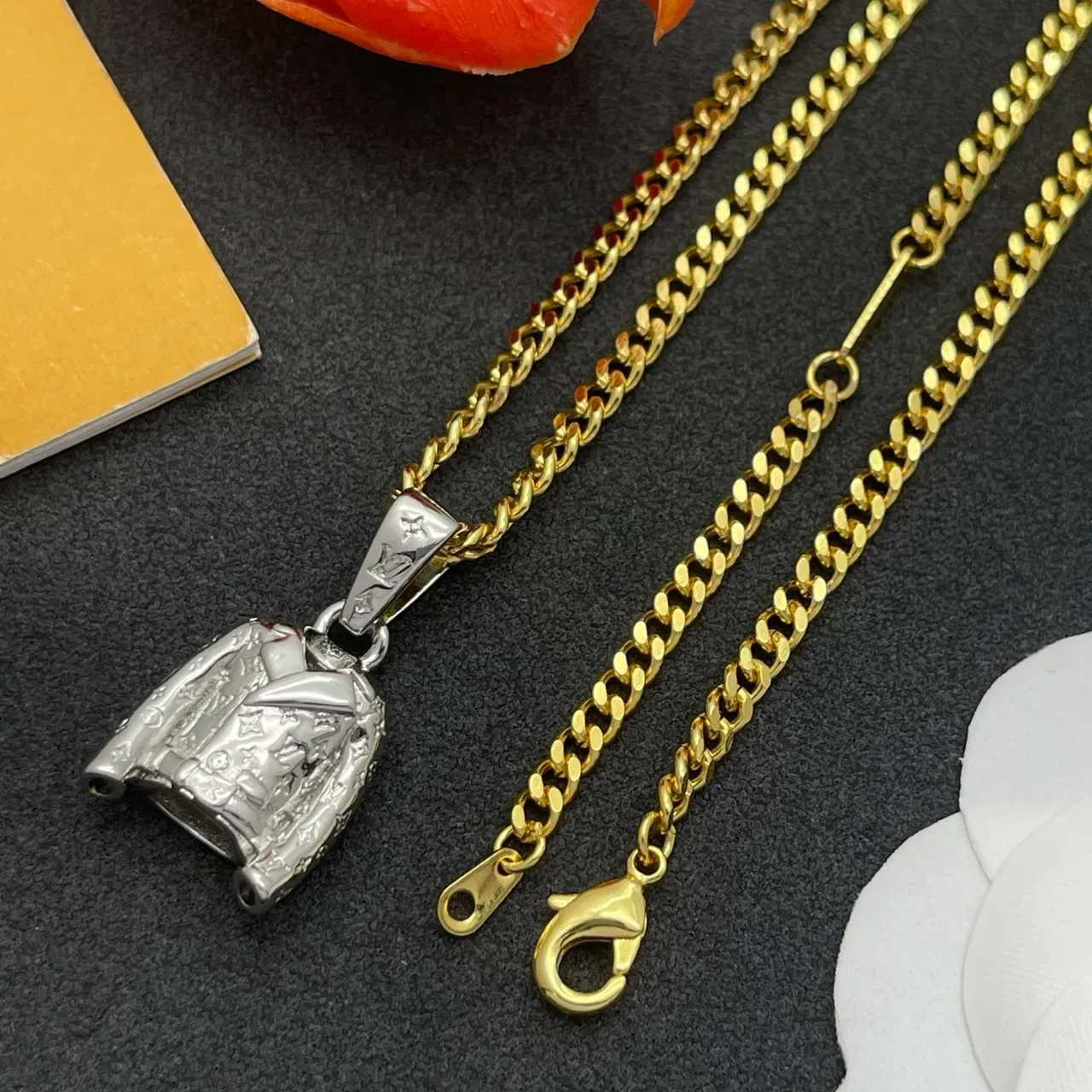 Louis Vuitton Monogram Jacket Pendant Gold Chain Necklace 5