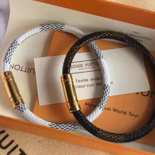 Louis Vuitton Monogram سوار جلد حبل أبيض وأسود منسوج