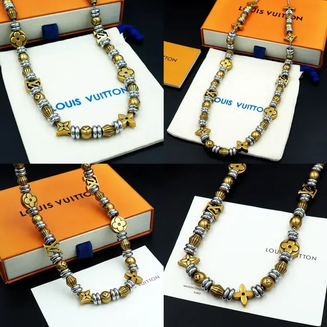 Colar Louis Vuitton Monogram World Tour com contas douradas e prateadas 7