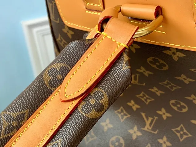 Louis Vuitton Montaigne Brown Beige Monogram Canvas Tan Leather Trim Casual Backpack 4