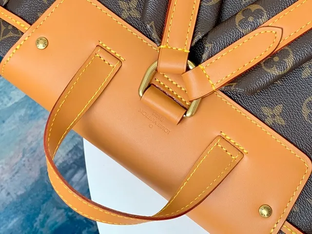 Louis Vuitton Montaigne Brown Beige Monogram Canvas Tan Leather Trim Casual Backpack 8