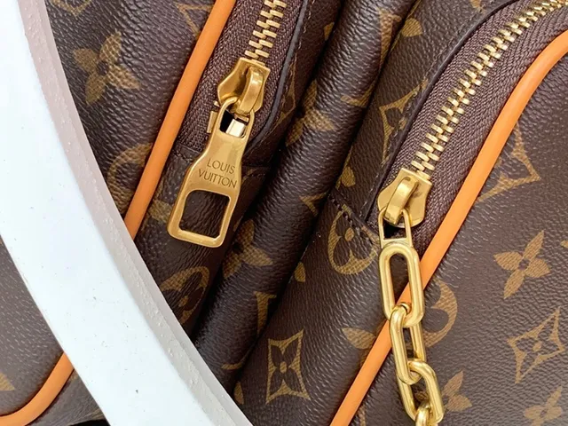 Louis Vuitton Montaigne Brown Beige Monogram Canvas Tan Leather Trim Casual Backpack 9