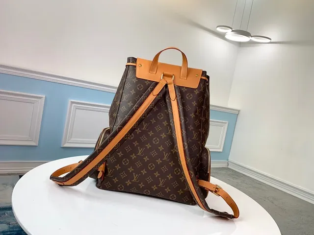Louis Vuitton Montaigne Brown Beige Monogram Canvas Tan Leather Trim Casual Backpack 12