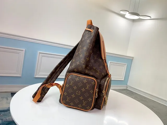 Louis Vuitton Montaigne Brown Beige Monogram Canvas Tan Leather Trim Casual Backpack 13