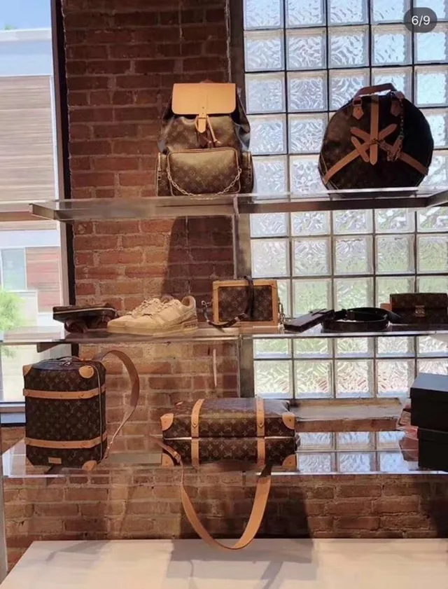 Louis Vuitton Montaigne Brown Beige Monogram Canvas Tan Leather Trim Casual Backpack 18