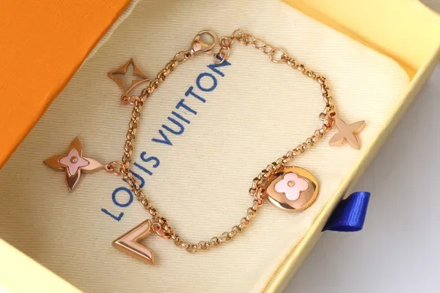 Louis Vuitton Multi-Charm Bracelet Gold Pink Chain Pendant Bracelet 5
