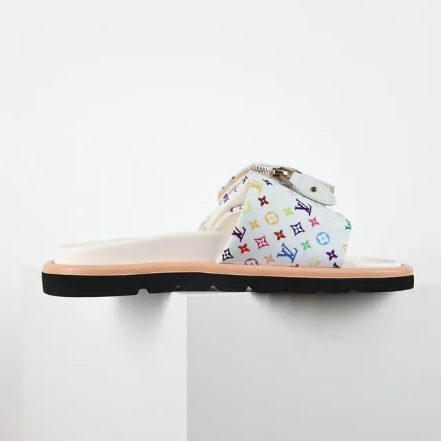 Louis Vuitton Pantoufles Multicolore Beige Imprimé Monogram Tissu Sangle à Fermeture Éclair Pochette 7