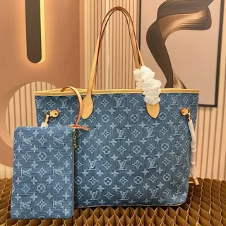 Louis Vuitton Neverfull MM 牛仔布印花帆布手提袋