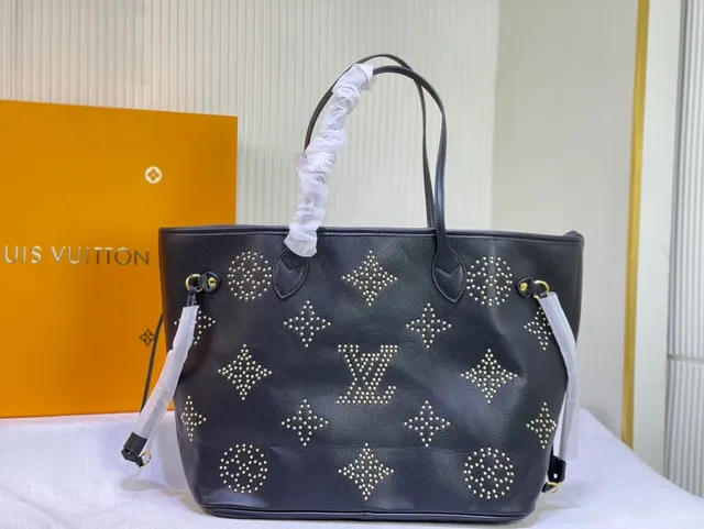 Louis Vuitton Neverfull স্টাডড গাঢ় ধূসর চামড়ার টোট ব্যাগ 2