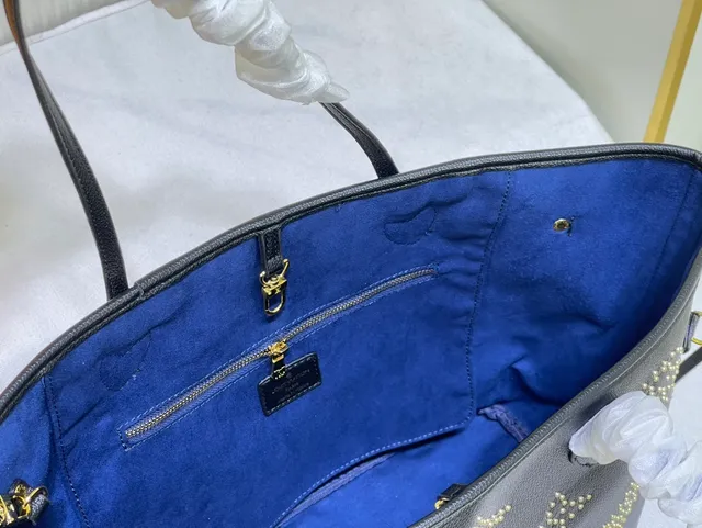 Louis Vuitton Neverfull স্টাডড গাঢ় ধূসর চামড়ার টোট ব্যাগ 4