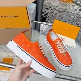Louis Vuitton Zapatillas Lifestyle Monogram Canvas Suela Plataforma Naranja Blanco