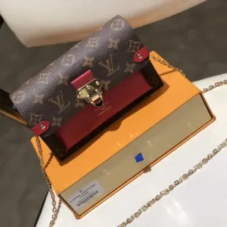 Louis Vuitton Pochette Metis Brown Red Monogram Canvas Leather Contrast Chain Bag