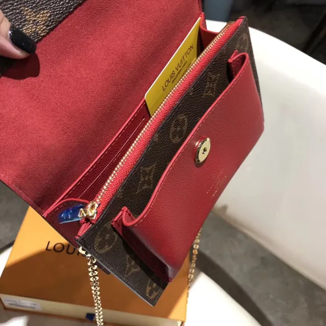 Louis Vuitton Pochette Metis भूरी लाल मोनोग्राम कैनवास लेदर कंट्रास्ट चेन बैग 14