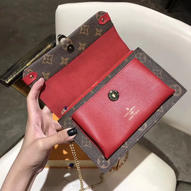 Louis Vuitton Pochette Metis भूरी लाल मोनोग्राम कैनवास लेदर कंट्रास्ट चेन बैग 16