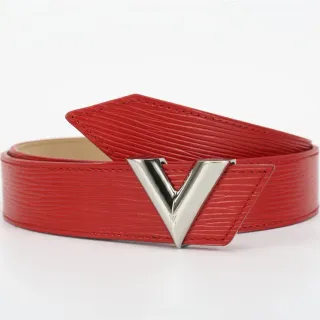 Louis Vuitton Red Silver Textured Polished V-Shaped Buckle Leather Belt
