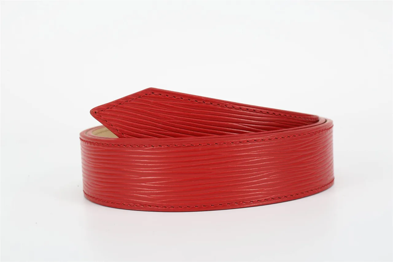 Louis Vuitton Red Silver Textured Polished V-Shaped Buckle Leather Belt 4