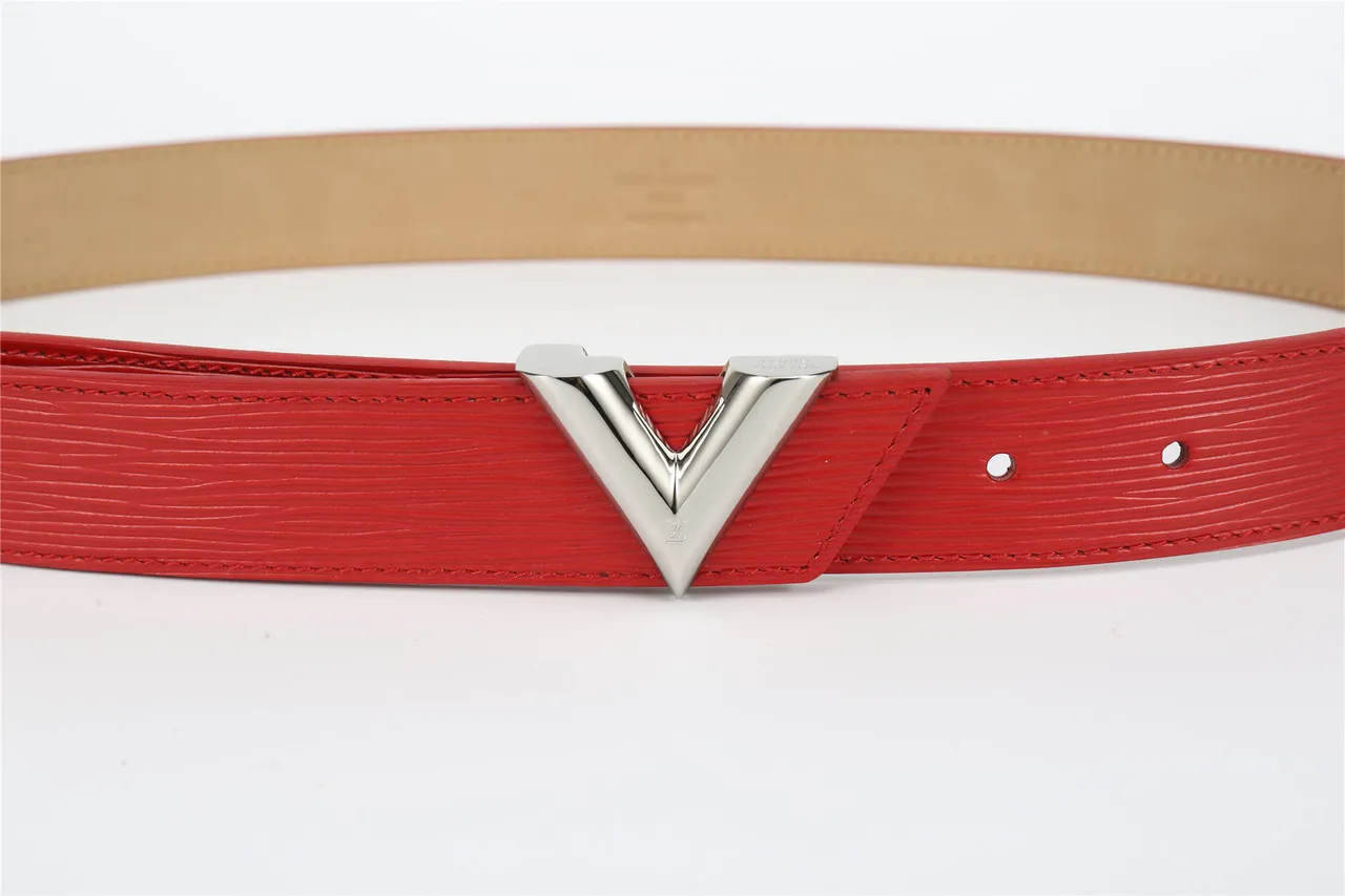 Louis Vuitton Red Silver Textured Polished V-Shaped Buckle Leather Belt 7